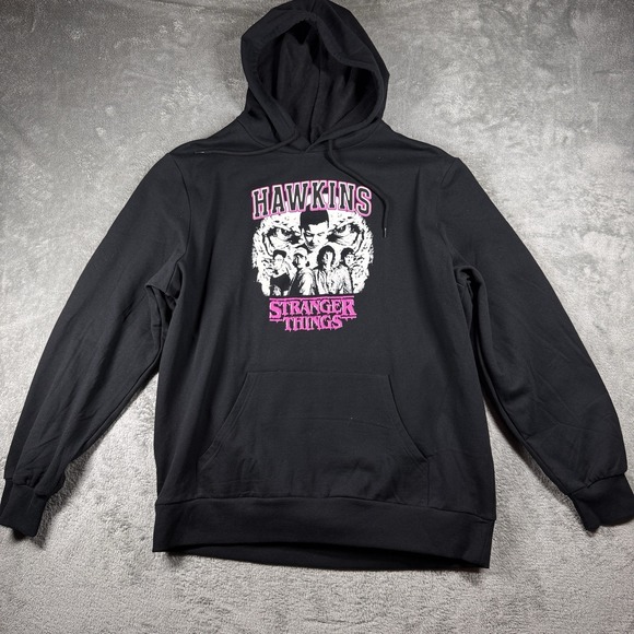 Netflix Other - Stranger‎ Things Hawkins Graphic Hoodie Men's XL Black Pullover Netflix NWT